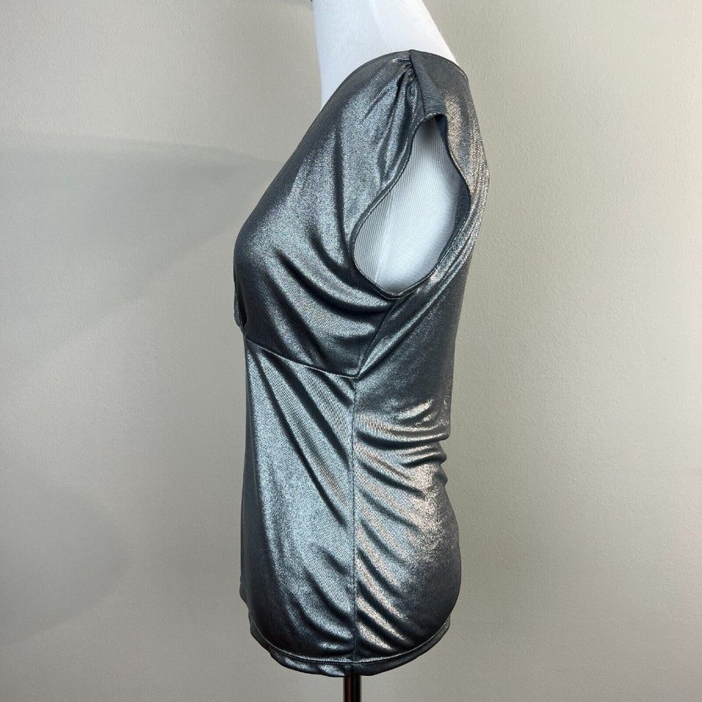 Ann Taylor Top XS Silver Shimmery V-Neck Sleeveless Sheer Metallic Women New NWT - Picture 6 of 9